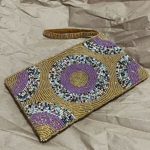 BALI Indonesia Clutch Purse Wallet Handcrafted with Beading and Strap - boho